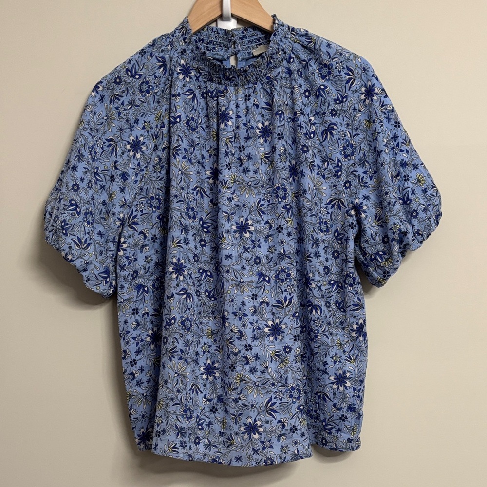 LOFT Sky Blue Floral Blouse Size L Large